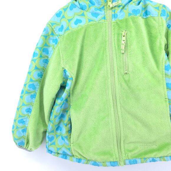 Carters Girl Toddler Reversible Jacket Green & Blue Geometric Heart Pattern 4T - Picture 2 of 10